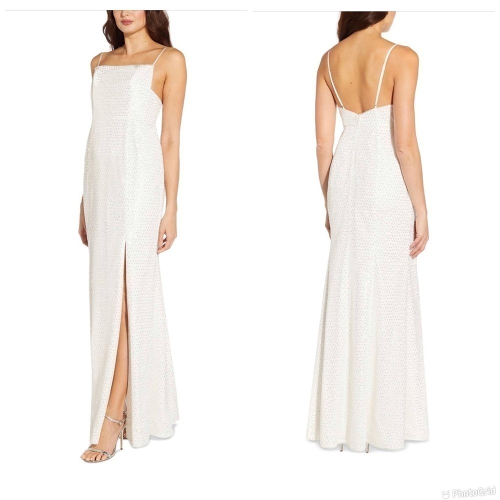 Aidan Mattox Sequined Maxi Ivory Evening Dress